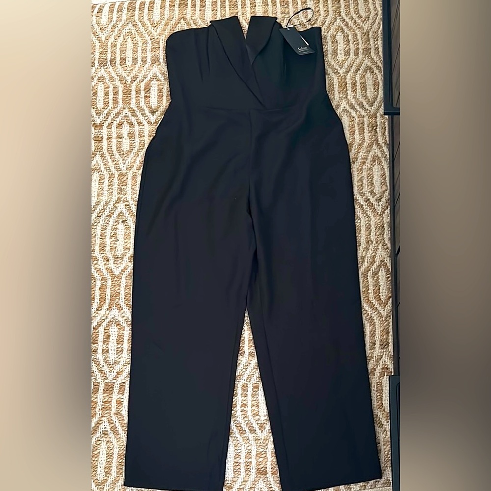 NWT $85 Aiden Maddox Elegant Tuxedo Top With Satin Lapel Black Women's Jumpsuit